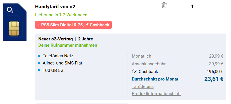 🔥 PlayStation 5 Slim Disc 1TB für 1,95€ + o2 Allnet 100GB für 29,99€ mtl.