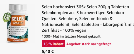 💊 365er Pack ProFuel Selen 200µg Tabletten hochdosiert ab 5,40€ (statt 11€) 💊 365er Pack ProFuel Selen 200µg Tabletten hochdosiert ab 5,40€ (statt 11€)