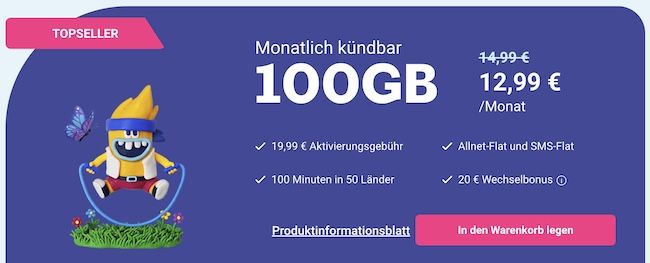 📶 Lebara: o2 Allnet Flat mit 100GB & 100 Minuten in 50 Länder für 12,99€ mtl. + 20€ Bonus