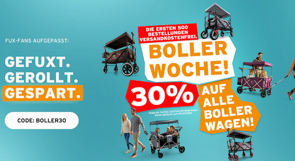 🚜 30% Rabatt auf alle Fuxtec Bollerwagen   z.B. Luxus Bollerwagen für 293,30€ ⚡ (statt 424€)