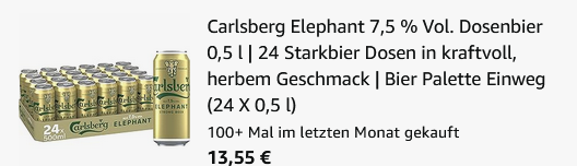 🍺 24x Carlsberg 🐘 Elephant Bier mit 7,5 % Vol. (0,5l) ab 13,55€ 💥💥 (statt 29€) ⚓