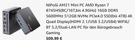 🖥️ NiPoGi AM21 Mini PC AMD Ryzen 7 mit 16GB & 512GB für 509,99€ (statt 660€) 🖥️ NiPoGi AM21 Mini PC AMD Ryzen 7 mit 16GB & 512GB für 509,99€ (statt 660€)
