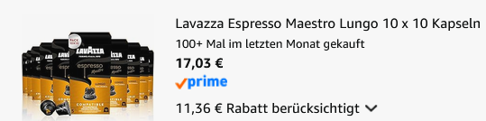 ☕ 10 x 10 Nespresso Kapseln Lavazza Espresso Maestro Lungo ab 17,03€ 💥 (statt 37€)
