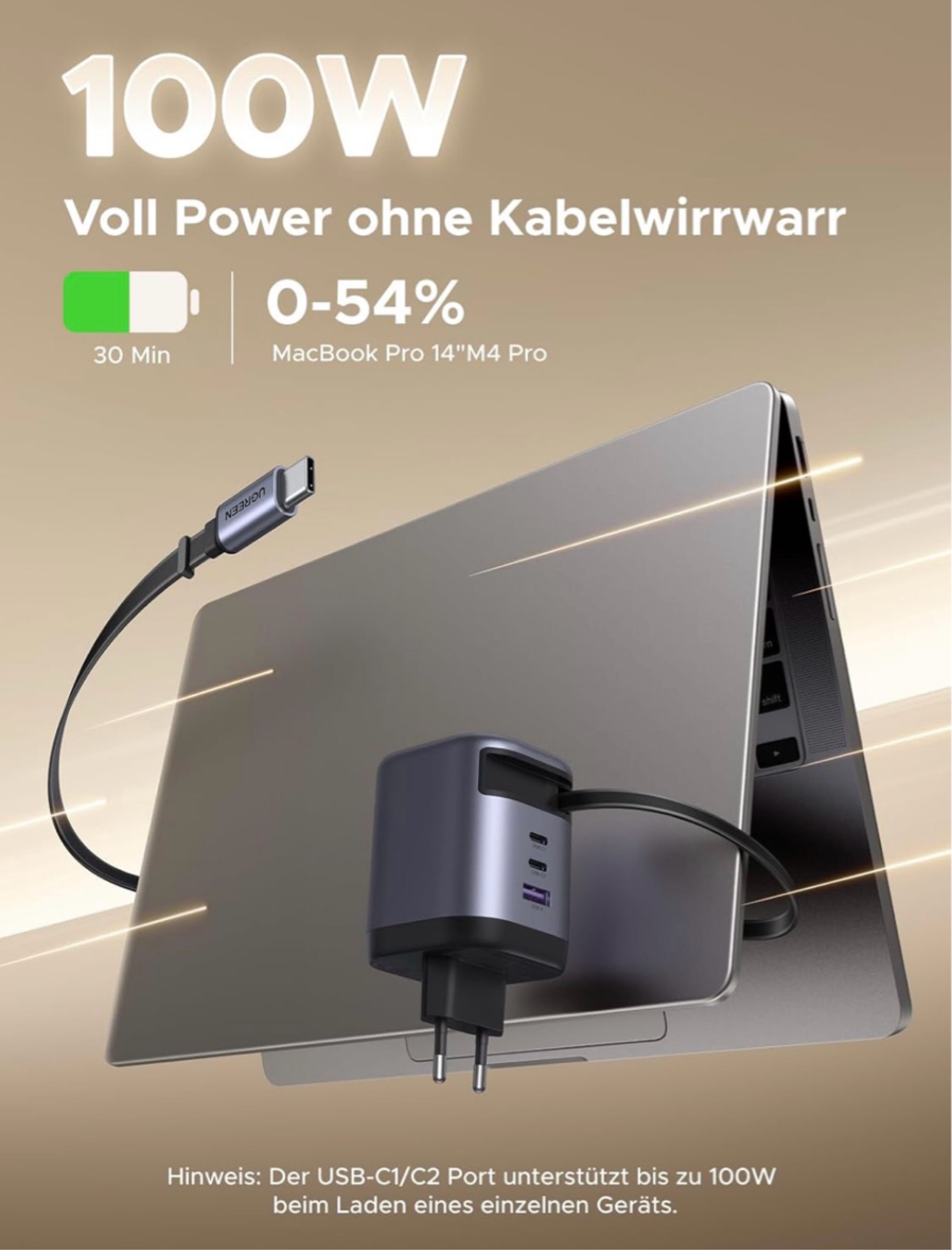 UGREEN Nexode 100W USB C Ladegerät mit Einziehbarem Kabel UGREEN Nexode 100W USB C Ladegerät mit Einziehbarem Kabel
