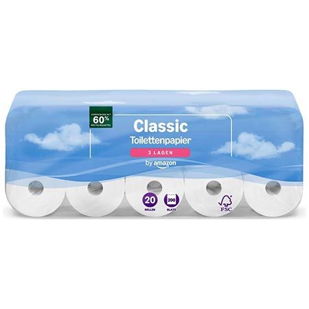 🧻 20 Rollen by Amazon Classic Toilettenpapier, 3-lagig ab 7€ (statt 9€) – 0,36€ pro Rolle
