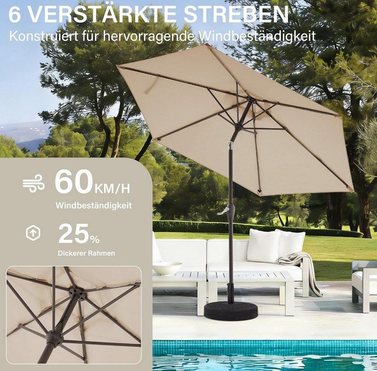🌞 Palawano Sonnenschirm (2.3m) mit Kurbel & Eisenmast für 24,99€ (statt 50€)