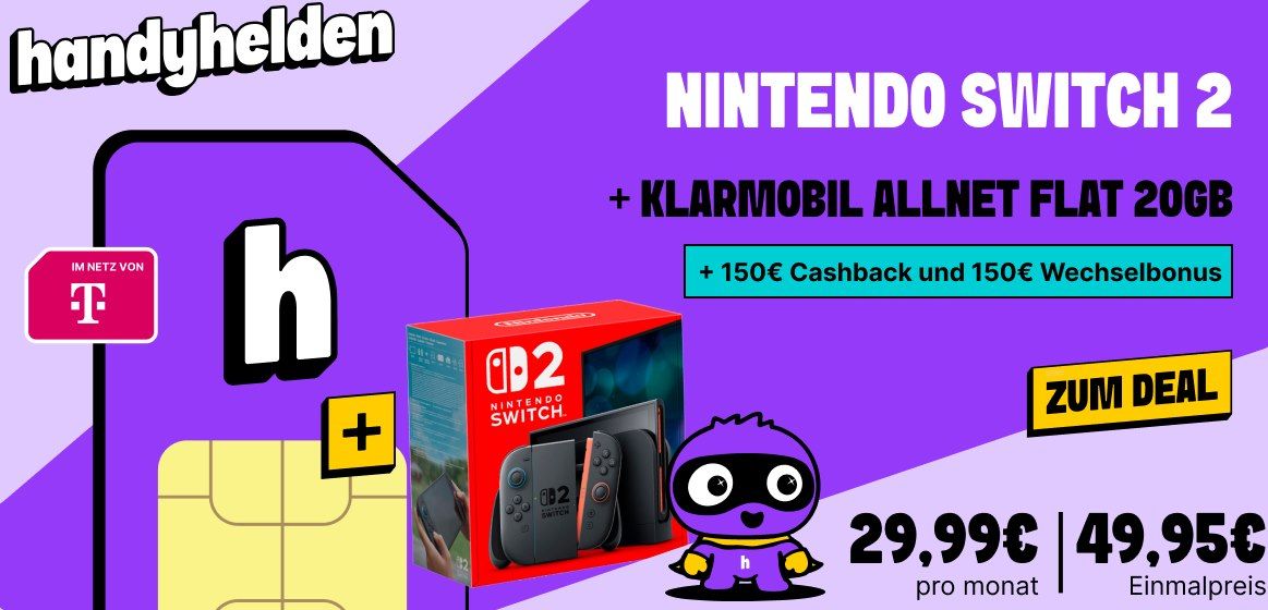 ‼️ 2,61€ eff. mtl. 🎮 Nintendo Switch 2 für 49,95€ + Telekom 20GB für 29,99€ mtl + 300€ Bonus