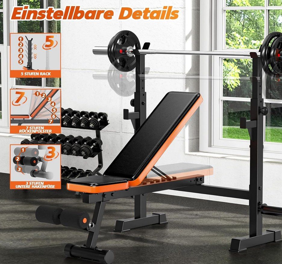 💪 XDDIAS verstellbare Hantelbank, Flach /Schrägbank mit Squat Rack für 64,99€ (statt 130€)