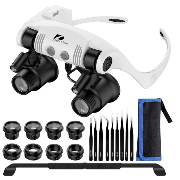 🔎 Pancellent Lupenbrille mit 4 abnehmbaren Linsen & LEDs für 17,95€ (statt 36€)