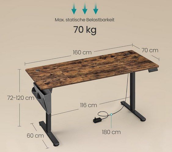 🖥️ SONGMICS höhenverstellbarer Schreibtisch (160 x 70) mit Memory Funktion für 98,99€ (statt 126€)