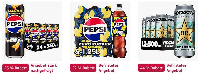 🥤 Amazon: Bis zu  44% auf Pepsi, Lipton & Rockstar Softdinks   z.B. Pepsi Zero 13€ (statt 23€)