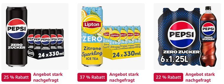 🥤 Amazon: Bis zu  44% auf Pepsi, Lipton & Rockstar Softdinks   z.B. Pepsi Zero 13€ (statt 23€)
