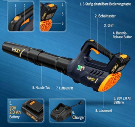 🍂 MAXXT 20V Akku Laubbläser inkl. Akku & Ladegerät für 49€ (statt 109€)