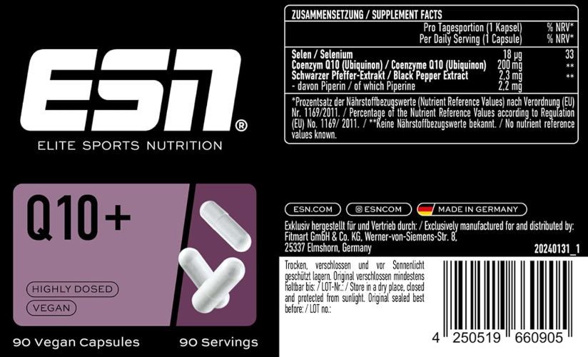 💊 90er Pack ESN Q10 Pro + Selen Kapseln, hochdosiert ab 24,79€ (statt 35€)