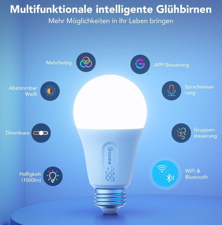 💡 Govee Smarte RGBWW Glühbirne, E27, 1.000lm, dimmbar für 10,99€ (statt 14€)