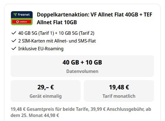 TOP! 📱Samsung Galaxy S26 (256GB) für 29€ + 2x Vodafone Flat 40+10GB für 19,48€ mtl.