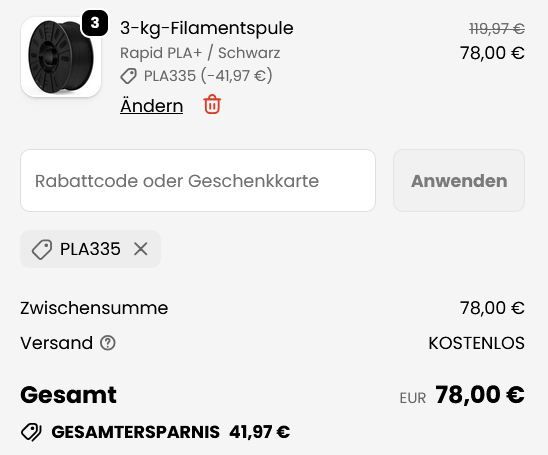 🖨️ 3 x 3kg Elegoo Rapid PLA+ Filament in versch. Farben für 78€ (statt 120€)