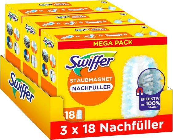 🧽 6 x 18er Pack (108 Tücher) Swiffer Staubmagnet Nachfüllpackung für 43,98€ (statt 76€)