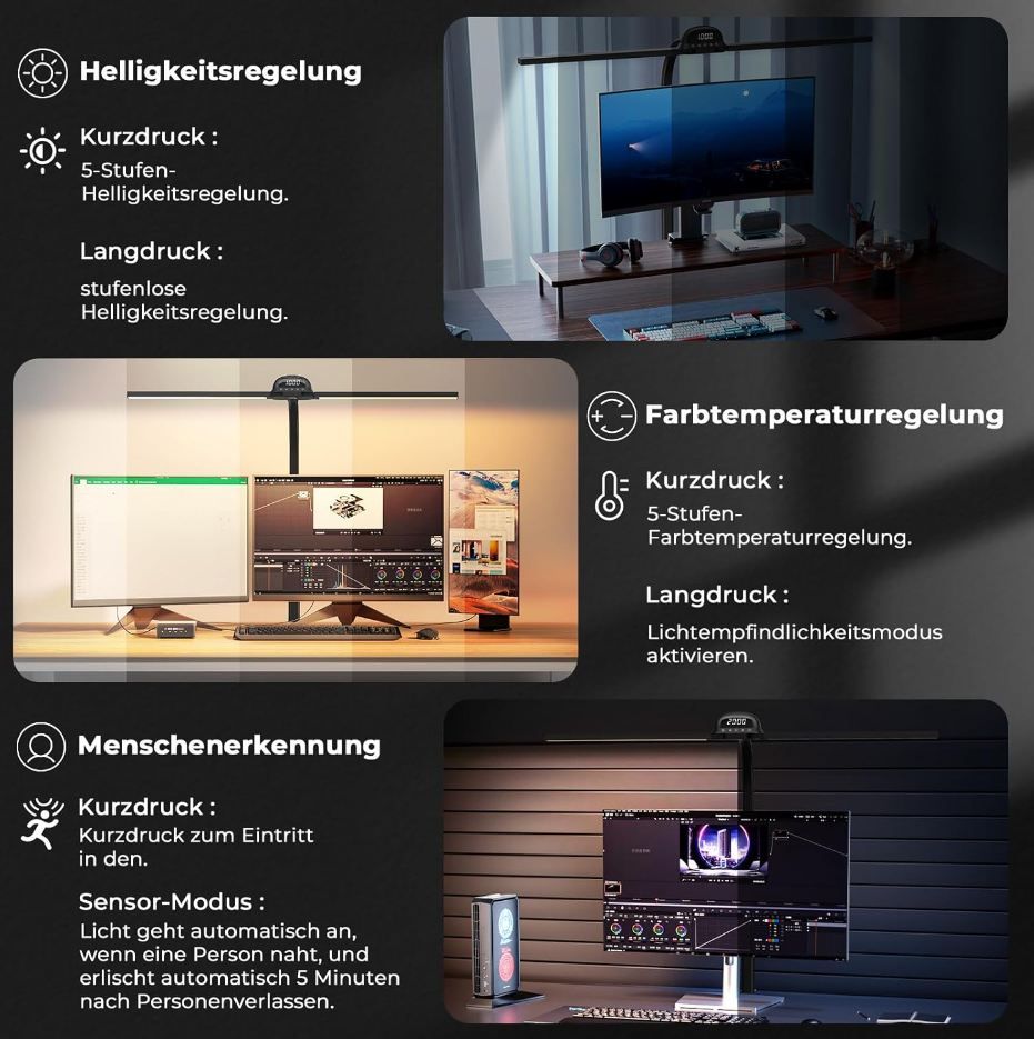 💡 JVURICE Klemmbare LED Schreibtischlampe, 90cm, dimmbar für 33,21€ (statt 50€)