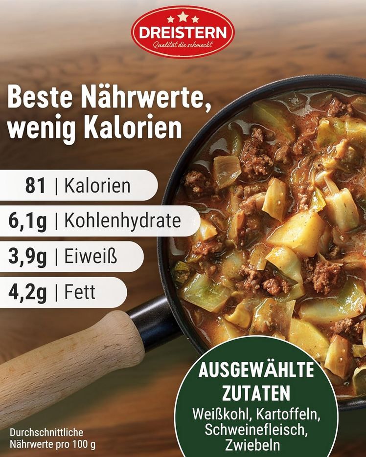 🍲 4x Dreistern Schmorkohl mit Kartoffeln & Schweinehack, 400g ab 8,96€ (statt 14€)