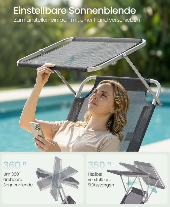 🌞 Songmics Sonnenliege mit Sonnenblende, klappbar für 32,99€ (statt 43€)