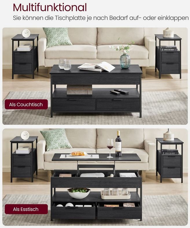VASAGLE Couchtisch mit Schubladen für 61,99€ (statt 70€)