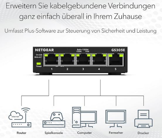 🖥️ Netgear GS305E 5 Port Managed Gigabit Switch für 20,89€ (statt 28€)