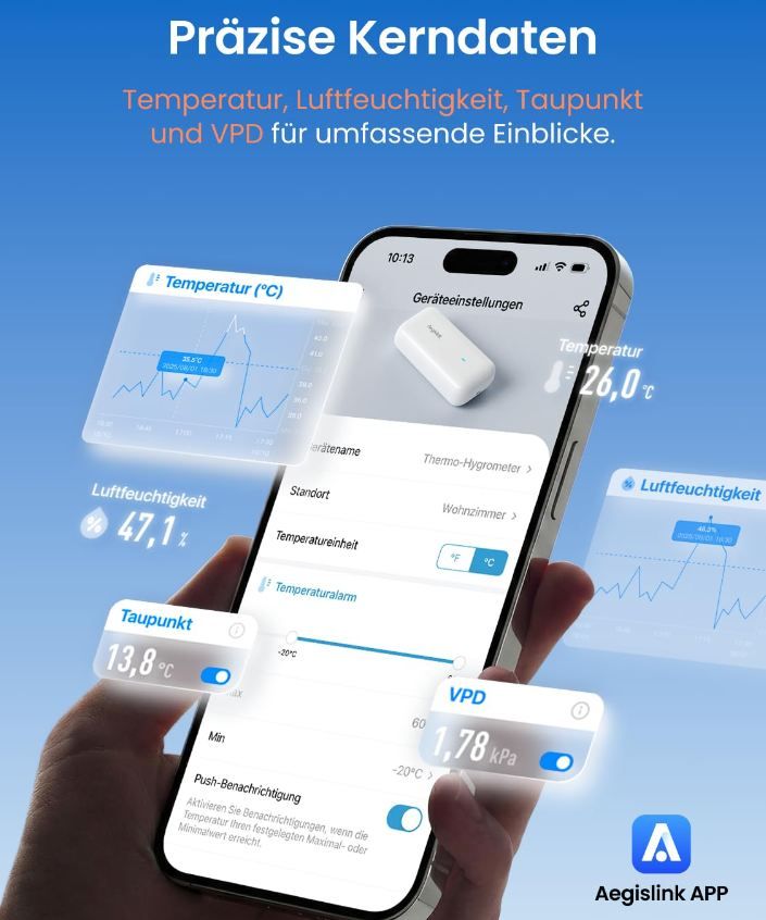 🌡️ AEGISLINK WiFi Hygro  & Thermometer Set mit App für 35,99€ (statt 60€)