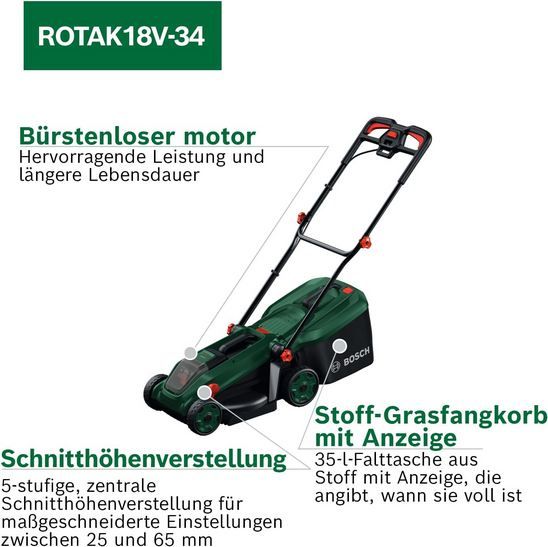 🏡 Bosch Rotak 18V 34 Akku Rasenmäher Set für 186,89€ (statt 215€)