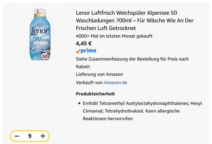🫧 9 x 50WL Lenor Luftfrisch Alpensee Weichspüler ab 26,05€ (statt 40€)
