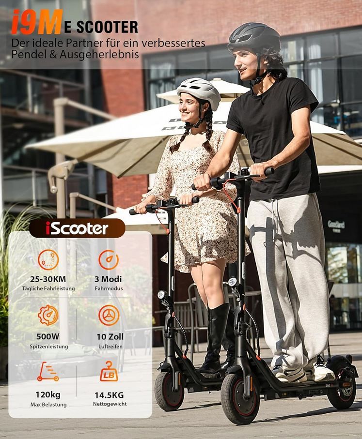 🛴 iScooter I9ME E Scooter mit Straßenzulassung, 120kg, 10 Zoll für 160,99€ (statt 230€)
