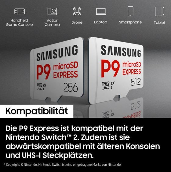 💾 Samsung P9 Express microSD mit 256GB & bis 800MB/Sek. für 48,80€ (statt 60€)