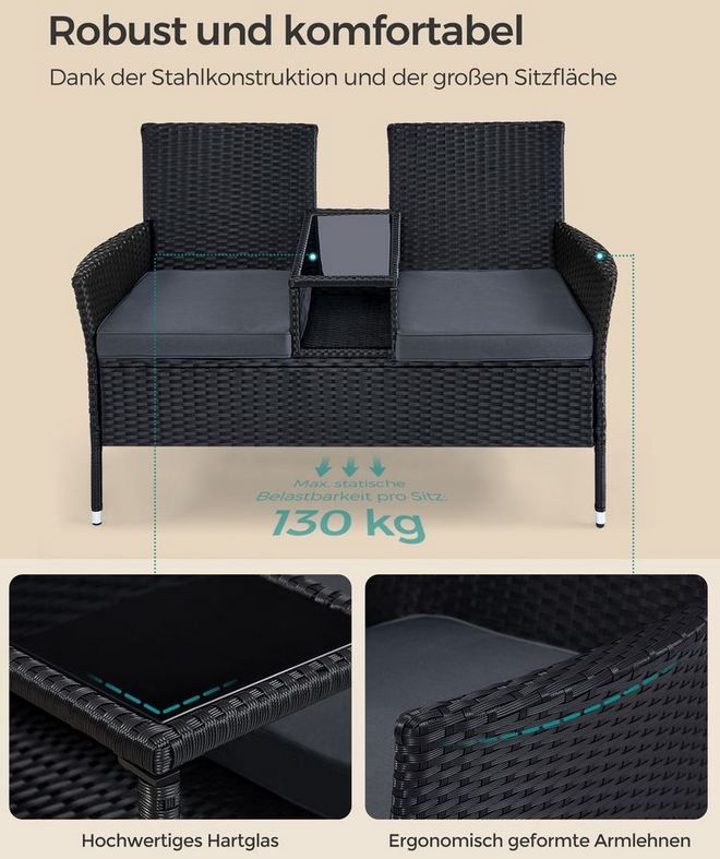 🏡 Songmics Polyrattan Balkonmöbel Set, 65 x 131 x 84cm für 78,99€ (statt 110€)