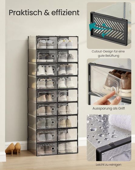 18er Set SONGMICS Schuhboxen, falt  & stapelbar für 26,39€ (statt 33€)