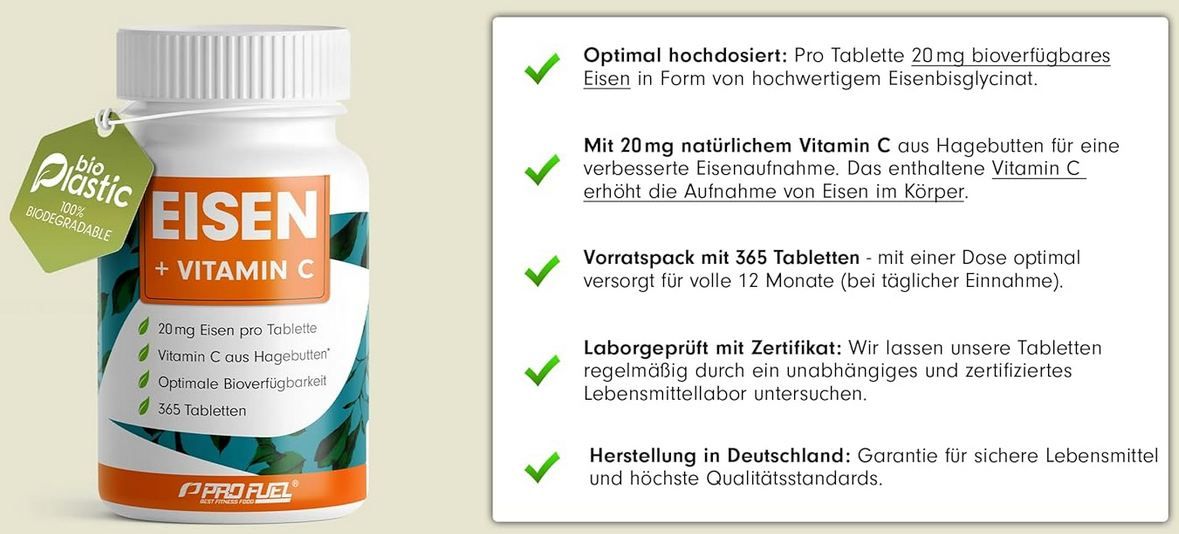 💊 365er Pack Pro Fuel Eisen + Vitamin C Tabletten für 8,45€ (statt 14€)