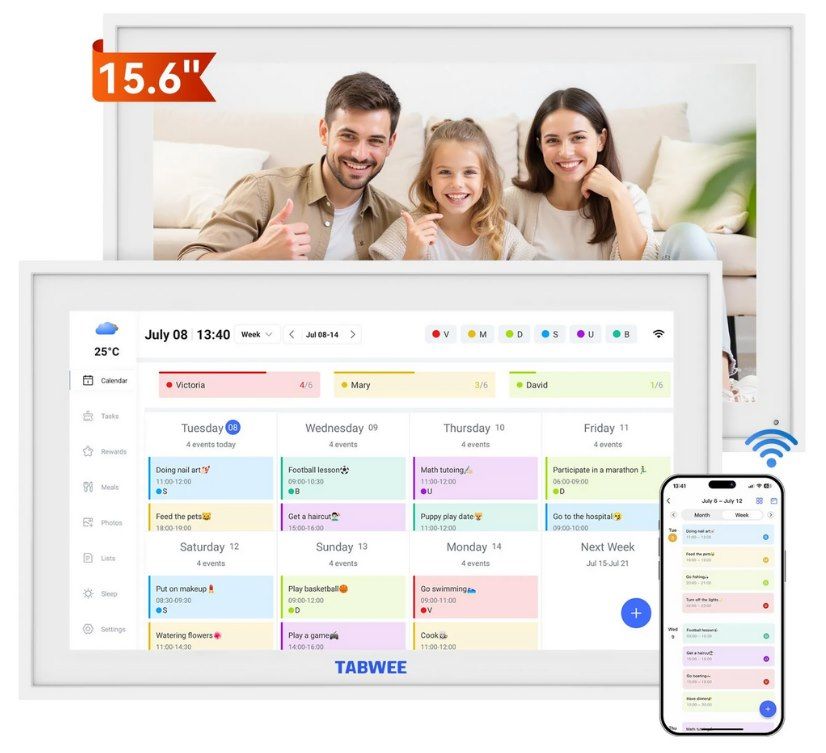 📅 TABWEE 15,6 Zoll Digitaler Bilderrahmen, Kalender & mehr mit Touchscreen für 124,38€ (statt 150€)