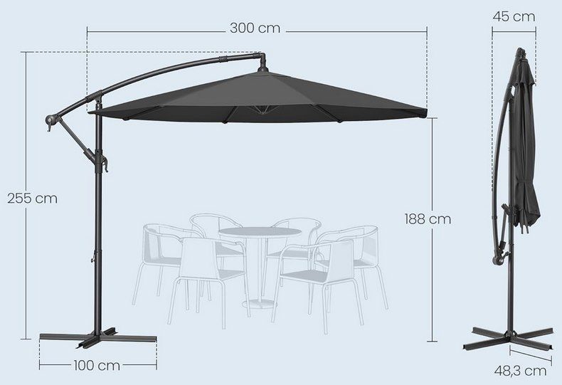 🌞 SONGMICS Ampelschirm 300cm mit Kurbel & Kreuzfuß für 52,99€ (statt 80€)