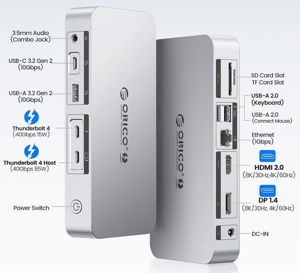 🖥️ ORICO Thunderbolt 4  Dockingstation (12in1) für MacBook M4 für 152,99€ (statt 218€)