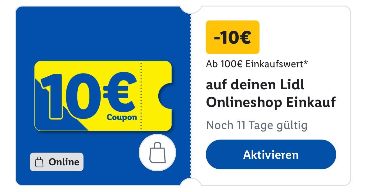 🛒💨 LIDL Plus App: 10€ Onlineshop Coupon ab 100€ MBW 🧨