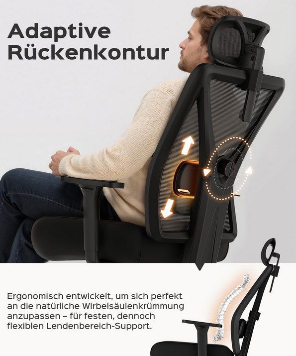 💺 Dowinx ergonomischer Schreibtischstuhl mit höhenverstellbarer Rückenlehne für 84,99€ (statt 170€)