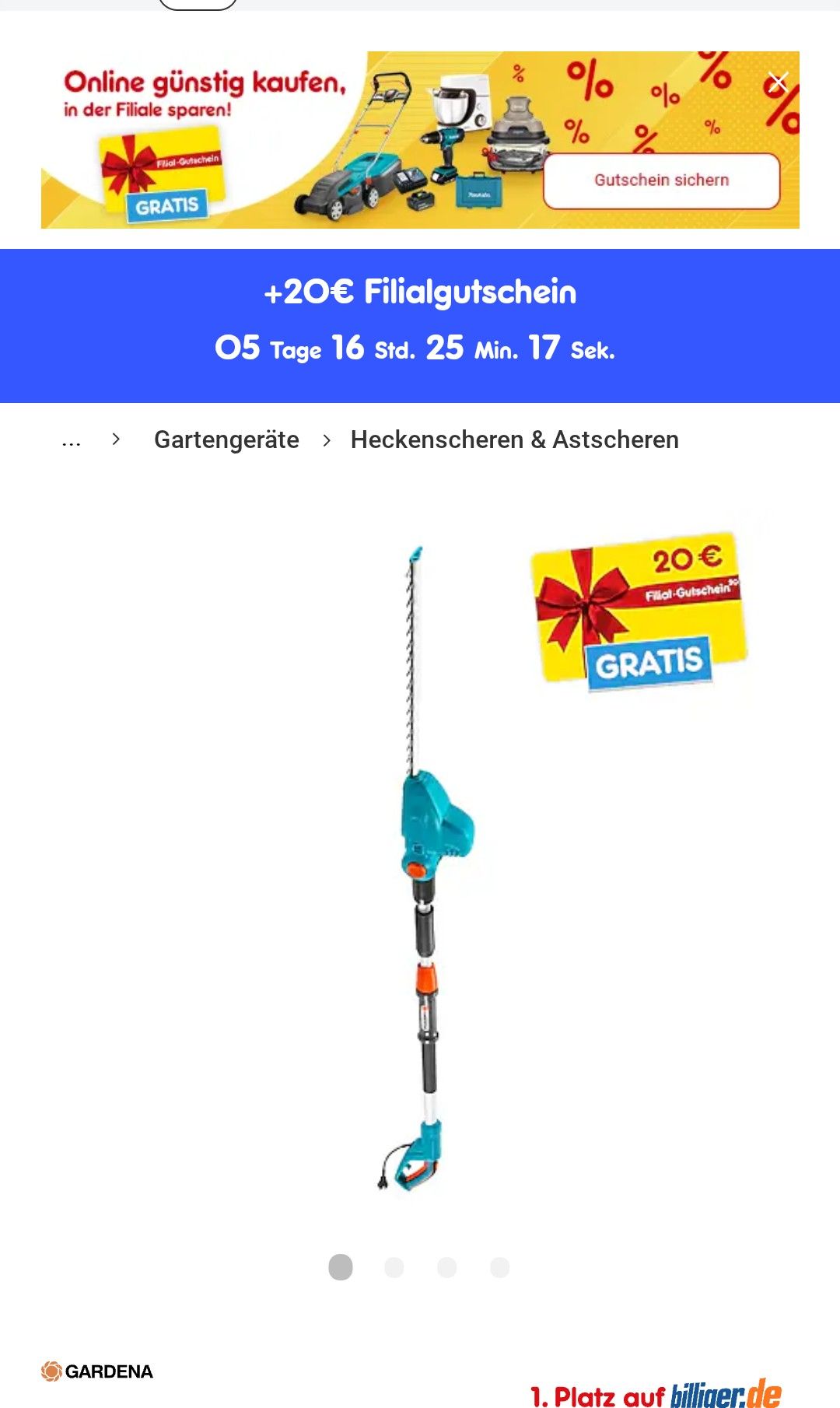 Gardena Elektro Teleskop Heckenschere THS 500/48 + 20 € Filial Gutschein