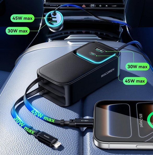 ⚡ Rocoren 6IN1 USB Zigarettenanzünder mit 135W für 16,48€ (statt 30€)