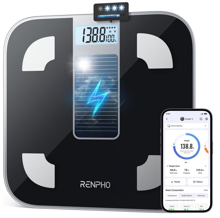 ⚖️ RENPHO Elis Solar 1 digitale Körperfettwaage mit App & bis 180kg für 18,21€ (statt 32€)