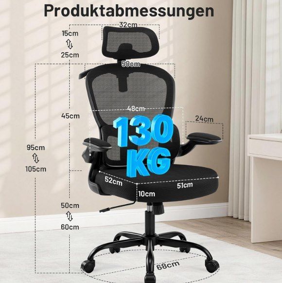 💺 Coscendo ergonomischer  Bürostuhl mit Kopfstütze für 59,99€ (statt 120€)
