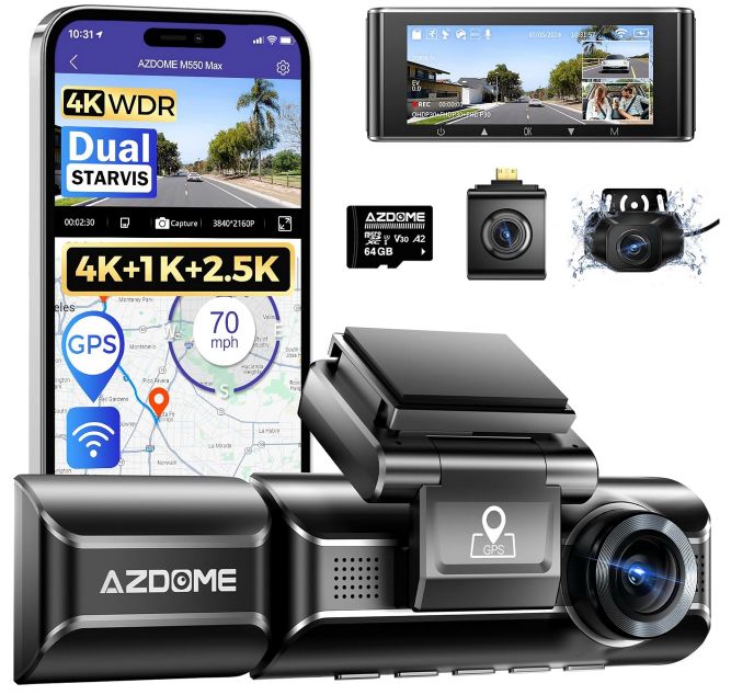 🚗 AZDOME M550 Max 3-Kanal 4K Dashcam mit WLAN & GPS für 86,44€ (statt 106€)