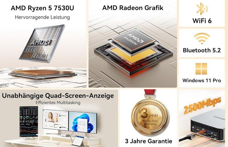 🖥️ GEEKOM A5 Pro 2026 Mini PC mit AMD R5 7530U, 16GB/1TB für 519€ (statt 619€)