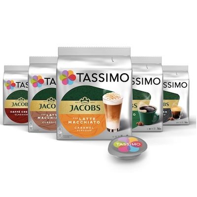 ☕️ 64 Pads Tassimo Kapseln im Probierbox mit 5 Sorten für 27,54€ (statt 34€)