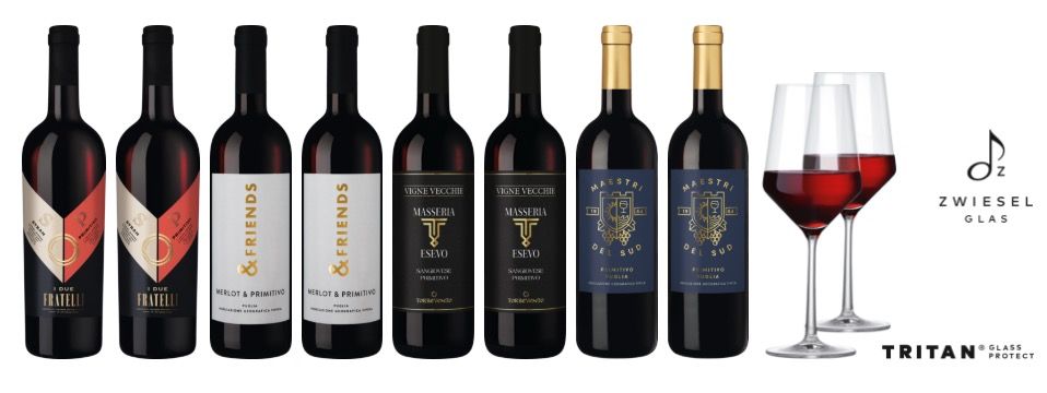 🧨 Primitivo Paket mit 8x Primtivo 🍇 und 2 Zwiesel Gläsern 🍷 für 39,90€ (statt 102€)