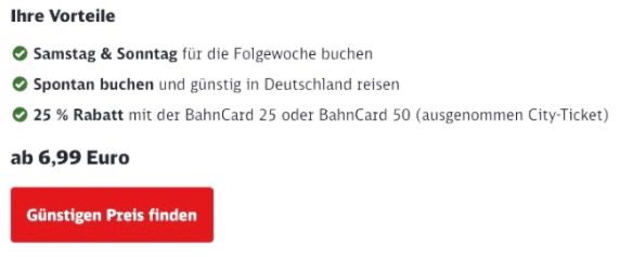 🚂💨 Bahn: DB Super Sparpreis Last Minute 🧨 ab 6,99€ (statt ab 17,99€) 🚂💨 Bahn: DB Super Sparpreis Last Minute 🧨 ab 6,99€ (statt ab 17,99€)