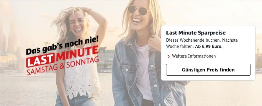 🚂💨 Bahn: DB Super Sparpreis Last Minute 🧨 ab 6,99€ (statt ab 17,99€) 🚂💨 Bahn: DB Super Sparpreis Last Minute 🧨 ab 6,99€ (statt ab 17,99€)